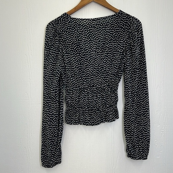 Zara - Polka Dot Black & White Plunge Tie Silky Long Sleeve Blouse Size Small - Picture 10 of 10
